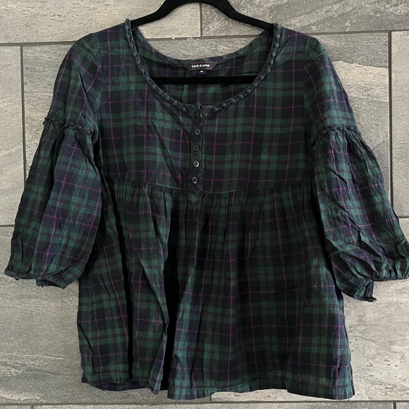 Babydoll Plaid Blouse - Picture 1 of 3